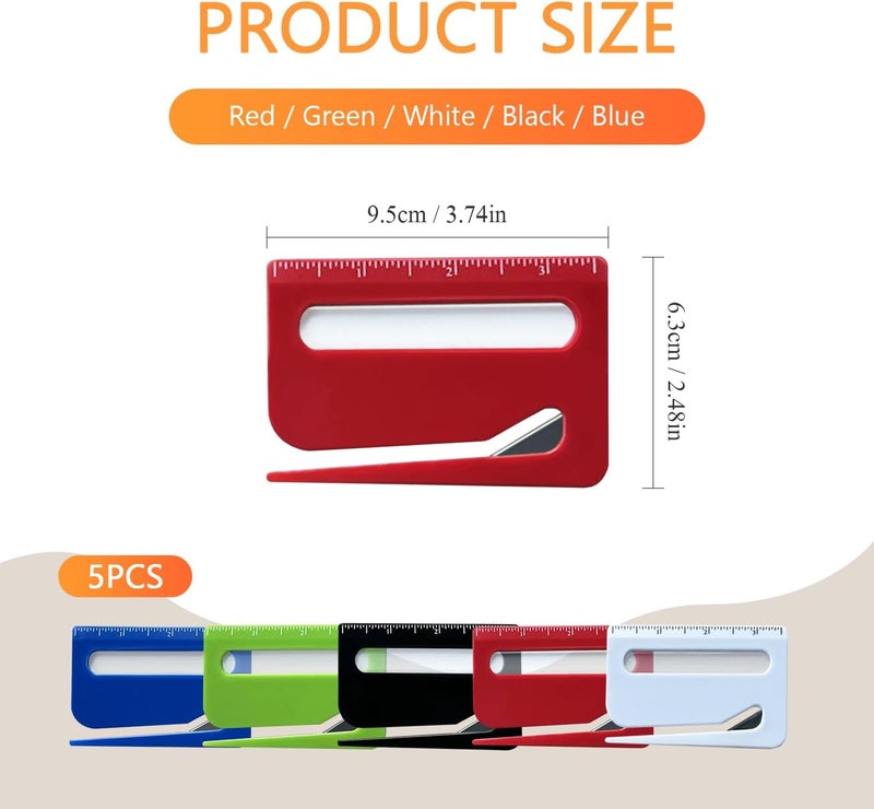 EQUNROY 5Pcs Letter Opener Envelope Slitter,Mail Opener Tool,Envelope Opener Slitter,Envelope Opener for Office,Wrapping Paper Cutter with Hidden Blade, Package Opening Tool with Scale and Magnifying Glass - Image 2